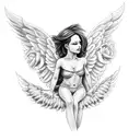 Male angel with female devil kissing tattoo design idea
