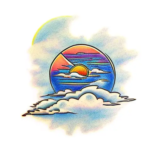 sunrise with clouds tattoo design idea