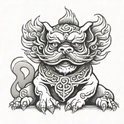 fu dog sitting tattoo design idea