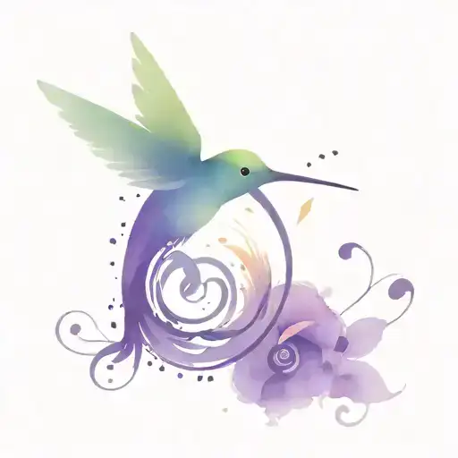 Tattoo design: A whimsical hummingbird created from delicate treble clefs and musical notes, its wings fluttering to the tattoo design idea