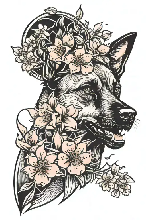 Japanese cherry blossom and belgian malinois   tattoo design idea