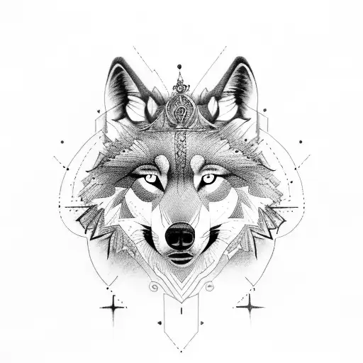 alpha wolf from the side with crown tattoo design idea