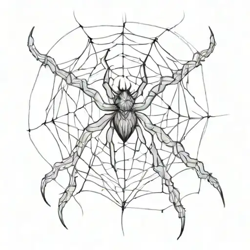 tattoo sketch in neo-tribal style, graphics, modern unusual, spiders, cobwebs, fear, mesmerizing, unusual appearance, death, tattoo design idea
