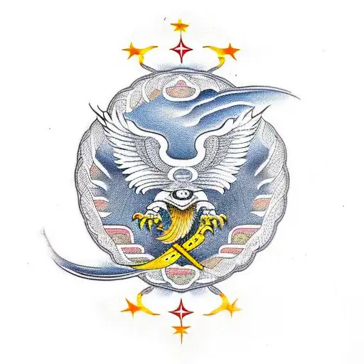 eagle with chinese symbol of unity and sacrifice tattoo design idea