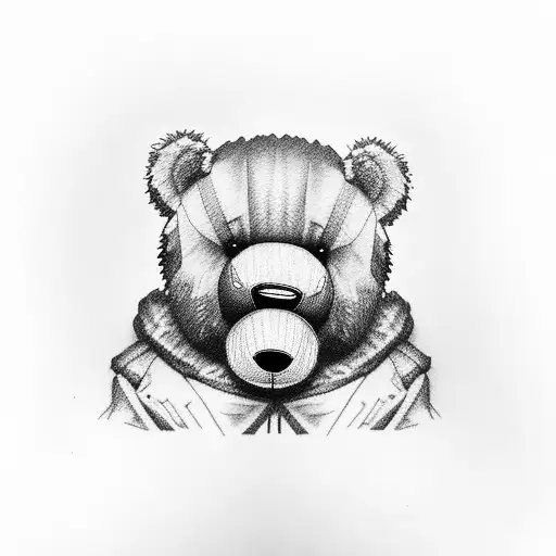 kanye teddy bear sitting a the table in Drake's Take care tattoo design idea