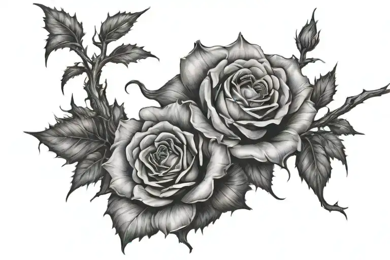 I'm trying to create a clavicle tattoo design. I want it to be made of realistic thorns from rose tattoo design idea