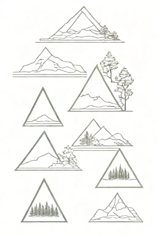4 triangles. 2 facing upside 2 facing down. Filled with nature  tattoo design idea