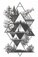 4 triangles. 2 facing upside 2 facing down. Filled with nature  tattoo design idea