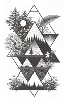 4 triangles. 2 facing upside 2 facing down. Filled with nature  tattoo design idea