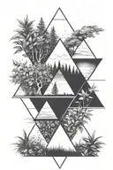 4 triangles. 2 facing upside 2 facing down. Filled with nature  tattoo design idea