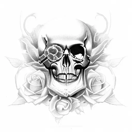 Rose skull goth tattoo design idea