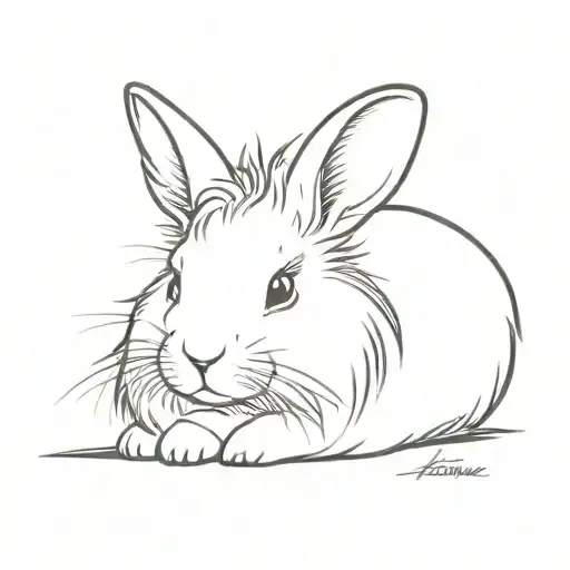 small white and black lionhead rabbit lounging tattoo design idea