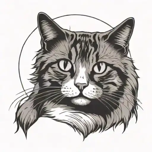skinny three legged tabby calico cat sitting with a halo over their head  tattoo design idea