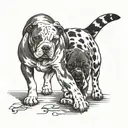 A three legged calico tabby cat that's pretty skinny next to a red nosed pit bull mixed with a blood hound and a bulldog tattoo design idea