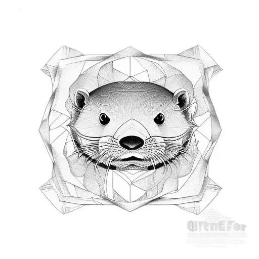 Otter realistic and origami tattoo design idea