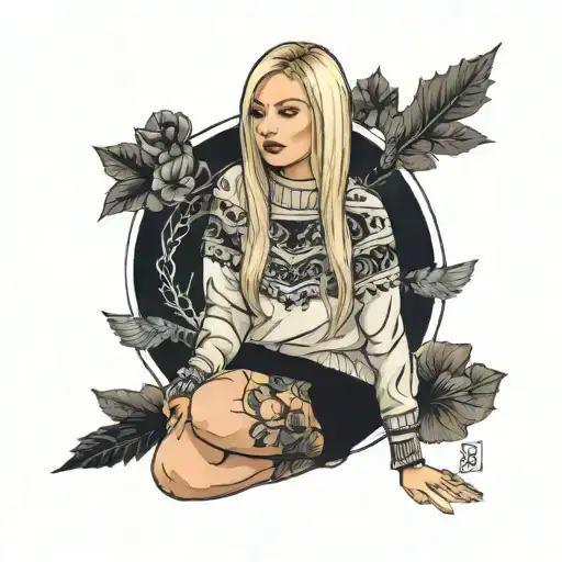 blonde girl with straight hair and sweater tattoo design idea