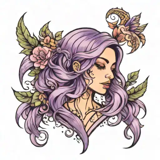 girl with purple hair tattoo design idea