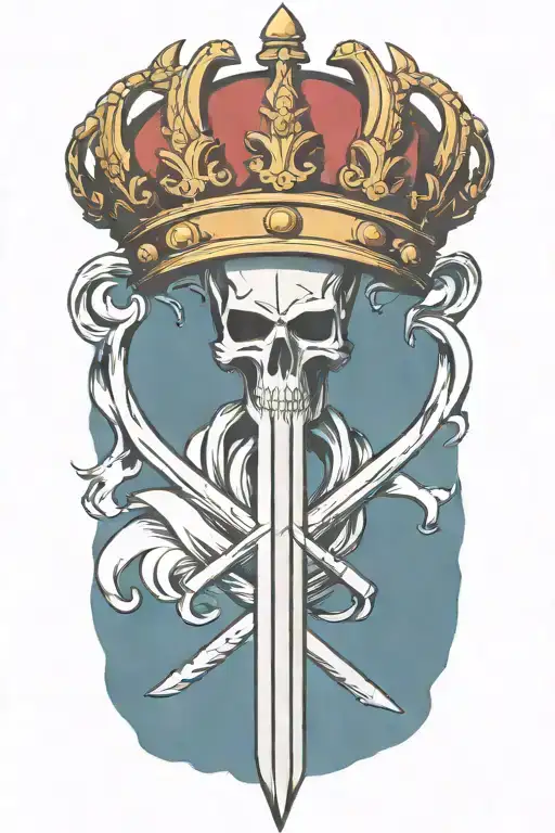 long sword going through the middle of a king's crown without a face tattoo design idea