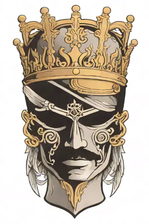 long claymore sword going through the middle of a king's crown tattoo design idea