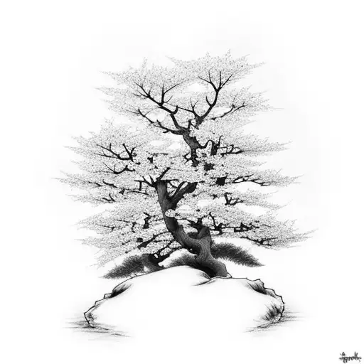 Japanese cherry blossom tree with anime-inspired elements tattoo design idea