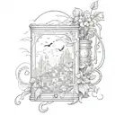 literary sleeve tattoo featuring: where the red fer grows, Harry Potter, Ernest Hemingway, Jude the obscure tattoo design idea