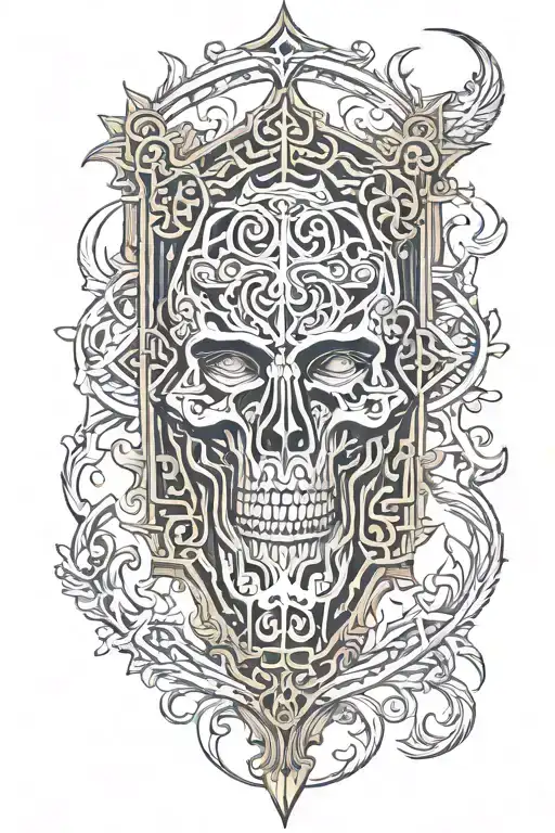 4K ultra high def majestic with a vertical intricate coffin in the middle  tattoo design idea