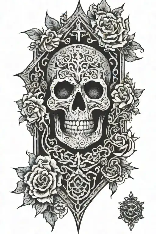 4K ultra high def majestic with a vertical intricate coffin in the middle  tattoo design idea
