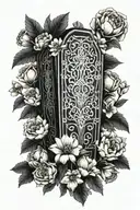 4K Ultra high def upright intricate  Coffin, Ominous Tree In The Background with flowers Tattoo Idea tattoo design idea