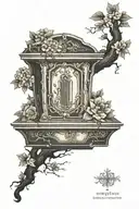 Upright Coffin, Flowering Ominous Tree In The Background Tattoo Idea tattoo design idea