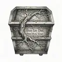 the words "If you die I want to die with you" wrapped around a gothic coffin, with a tree in the background  tattoo design idea