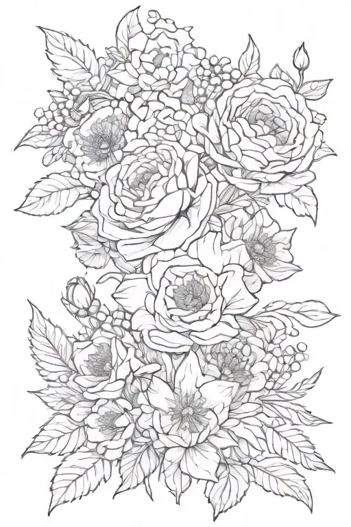 roses poppy's daffodils chrysanthemums lilly of the valley   tattoo design idea