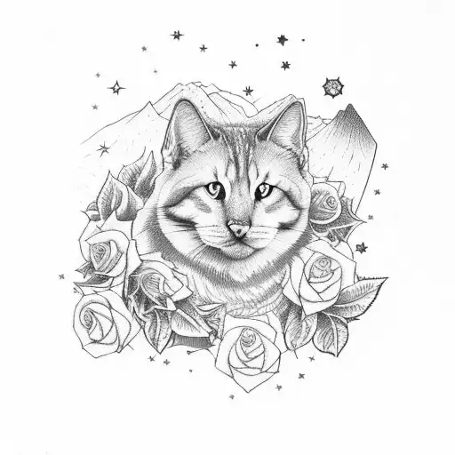mountains stars Gemini Lilly of the valley roses dog cat  tattoo design idea
