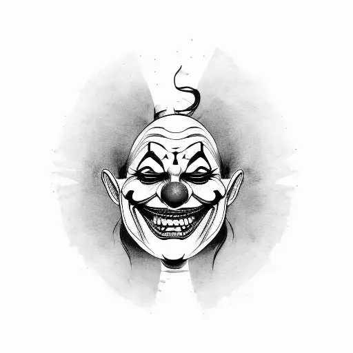 scary clown smiling in a mirror tattoo design idea