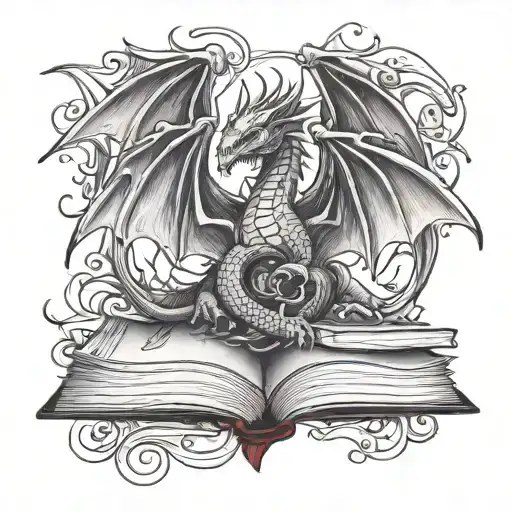 books dragons flying tattoo design idea