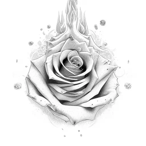 rose on fire tattoo design idea