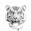 A tiger and a rose in a sketch style, with mountains in the background tattoo design idea