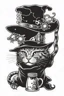 cat in a hat brews a witch potion bottle with elements tattoo design idea
