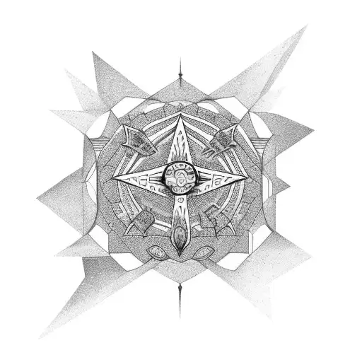 Incorporate the Cruz de São Bento into a celestial scene tattoo design idea