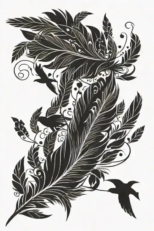 feather with birds flying away tattoo design idea