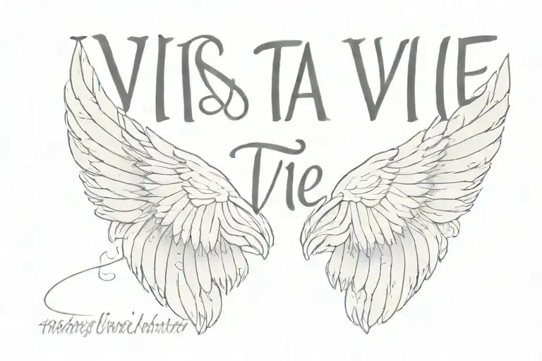 the words "Vis ta vie" inside a angel wing tattoo design idea