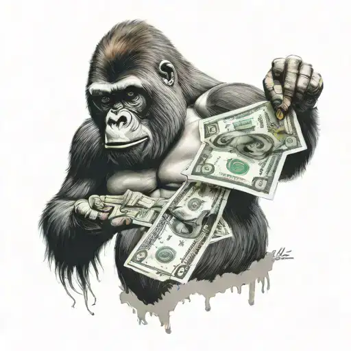 gorilla holding money tattoo design idea