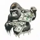 gorilla holding money tattoo design idea