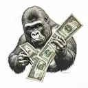 gorilla holding money tattoo design idea