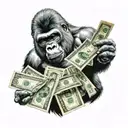 gorilla holding money tattoo design idea