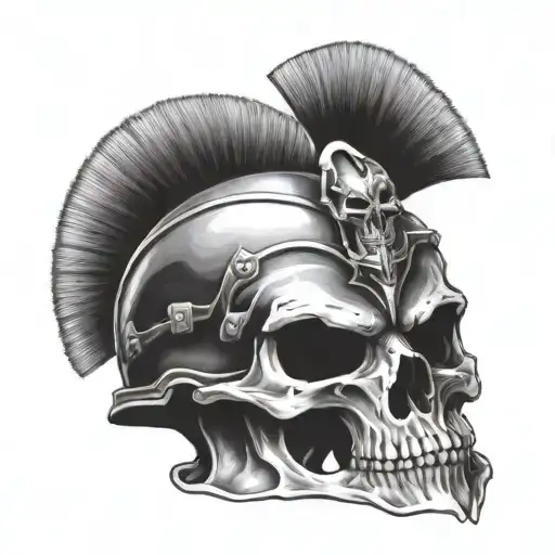 gladiator skull helmet engulfed in flames tattoo design idea