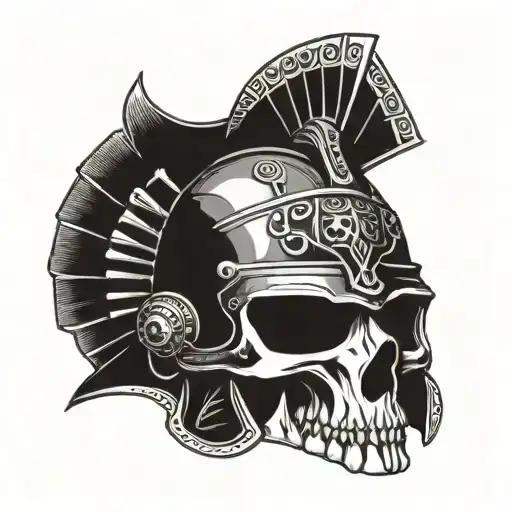 gladiator skull helmet adorned tattoo design idea