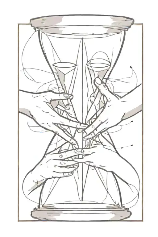 An hourglass with two hands inside, one in each side, trying to touch each other tattoo design idea