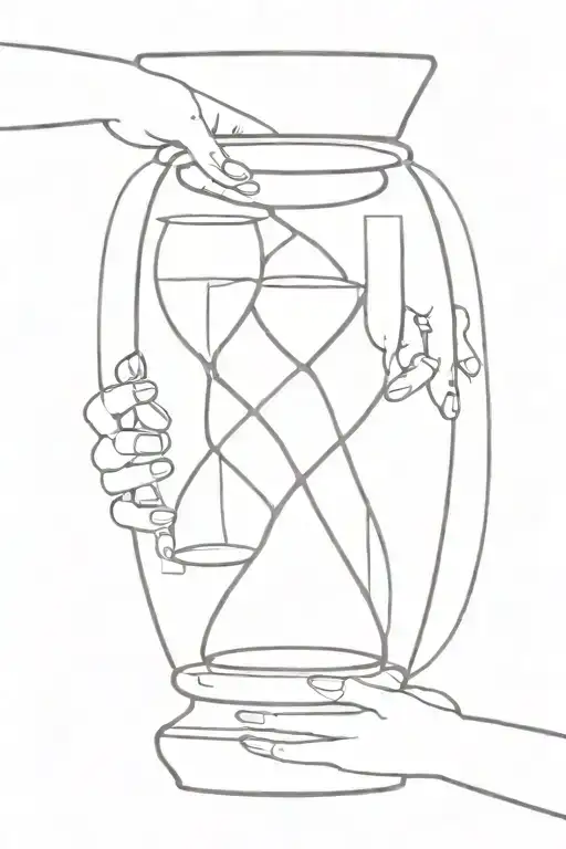 An hourglass with two hands inside, one in each side, trying to touch each other tattoo design idea