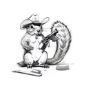 Squirrel standing up with cowboy hat and boots holding a gun tattoo design idea