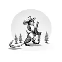 Squirrel standing up with cowboy hat and boots holding a gun tattoo design idea